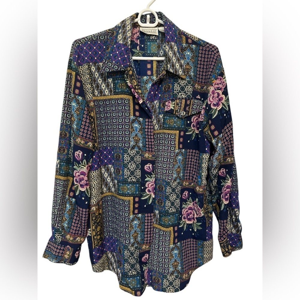 Vintage Christie & Jill Button Shirt Blouse Multicolor Long Sleeve